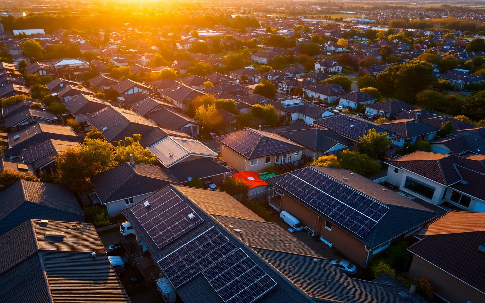 Aerial view of Auckland rooftops at sunrise